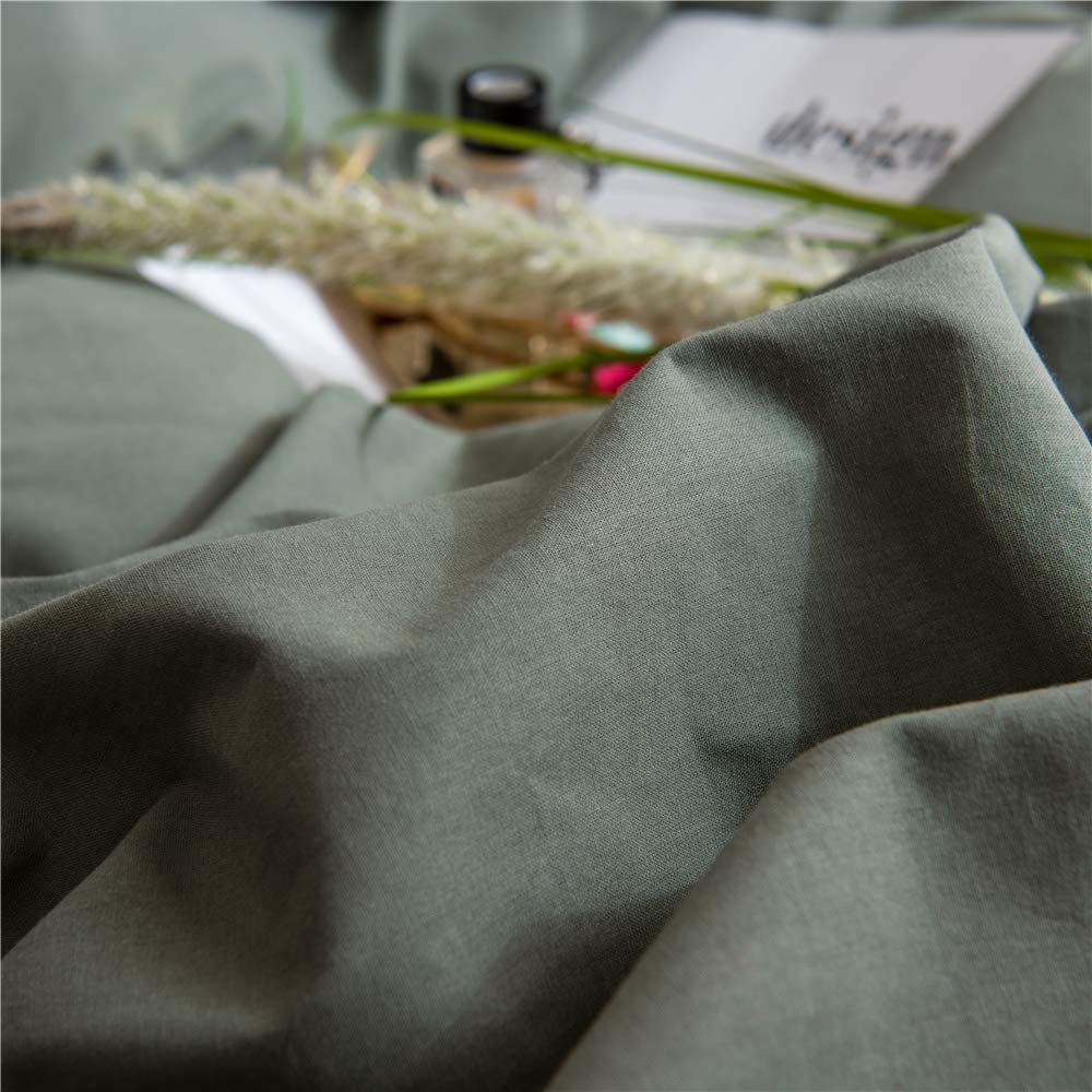 Ruccit Sage Green Duvet Cover Set Double Bed 100% Washed Cotton Double Duvet Cover Kids Teens 3pcs Simple Plain Farmhouse Bedding Set Zipper