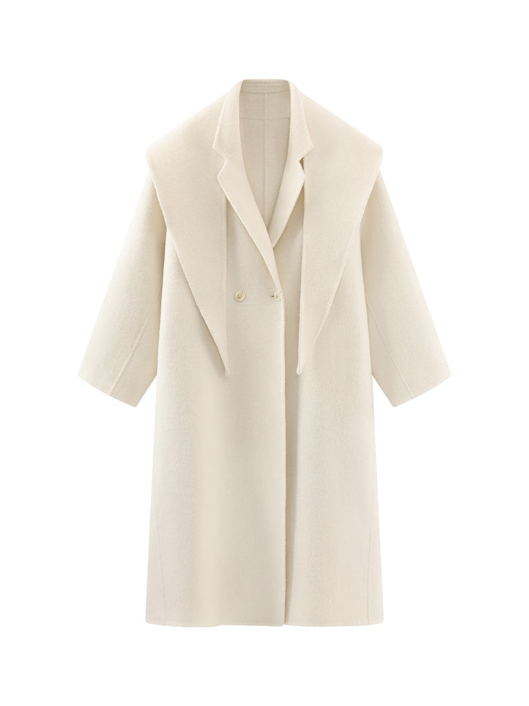 Double Breasted White Wool Coat For Women Autumn And Winter Double-sided Medium To Long Style