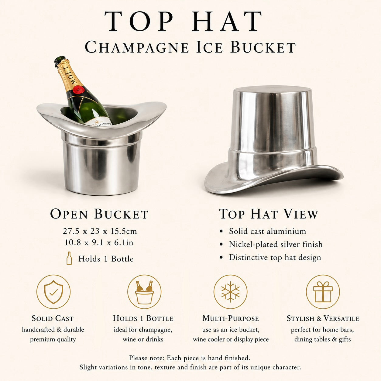 Top Hat Champagne Ice Bucket | Solid Cast Aluminium Wine & Bottle Cooler