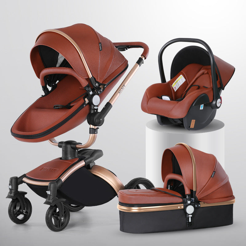 Luxury High-View Baby Stroller | 360° Rotation 3-in-1 with Basket | Foldable Pram