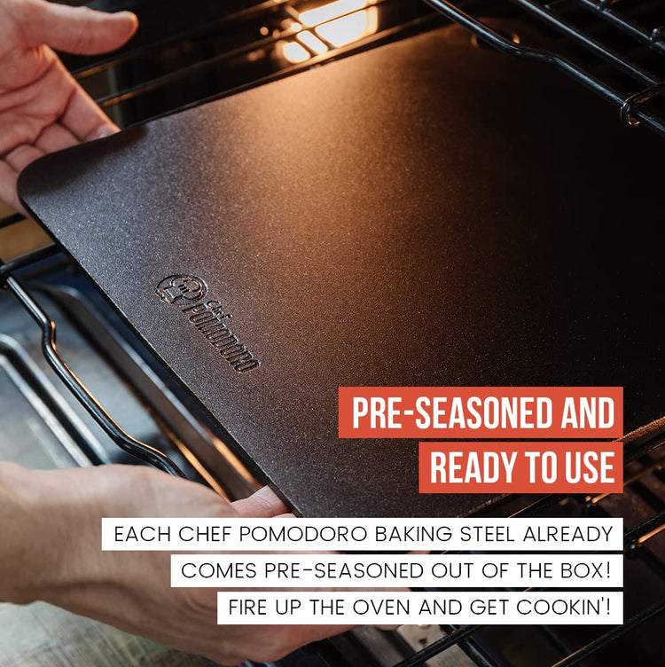 Chef Pomodoro Pizza Steel for Oven or BBQ Grill, Pre-Seasoned Baking Steel, High Quality and Durable Carbon Steel, Compatible with Ooni Koda 12 (33,6