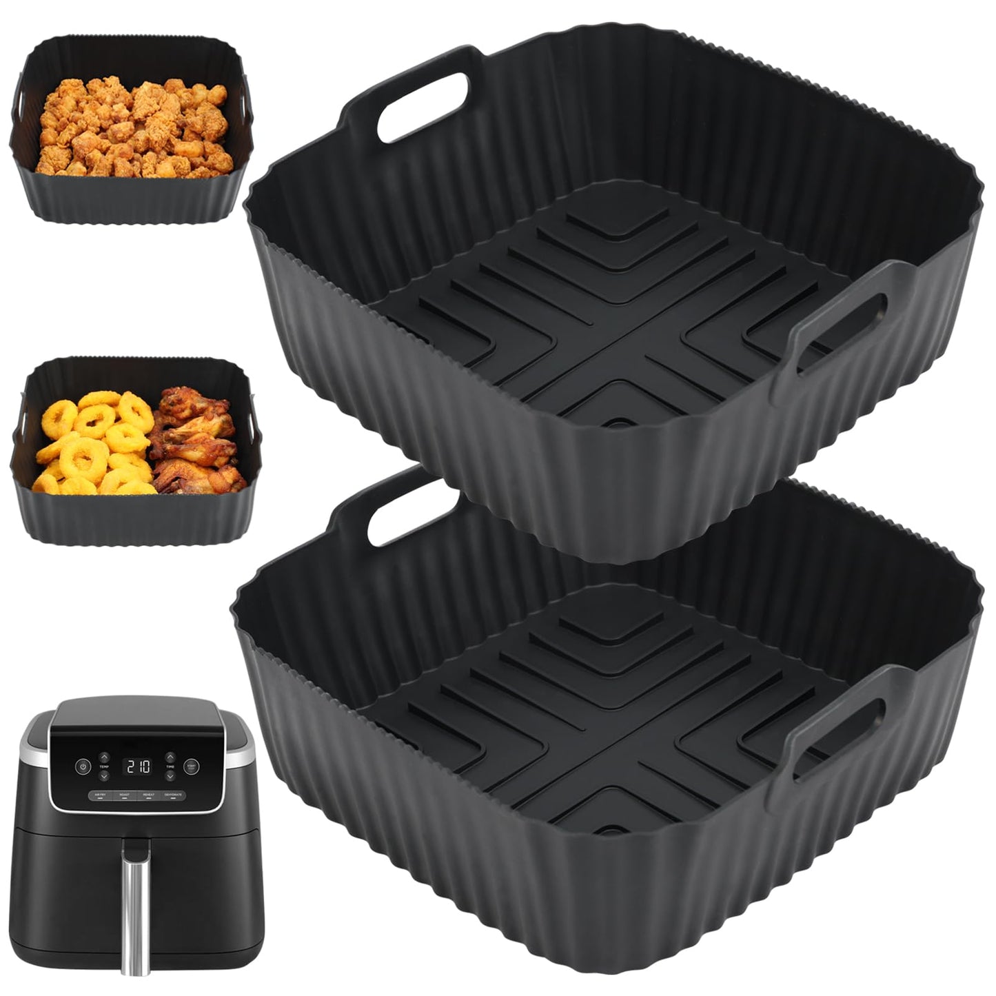 BYKITCHEN Silicone Air fryer Liner for Ninja Airfryer PRO 4.7L/Cosori 5.5L, 2PCS Airfryer Silicone Liners Square, Air Fryer Accessories for