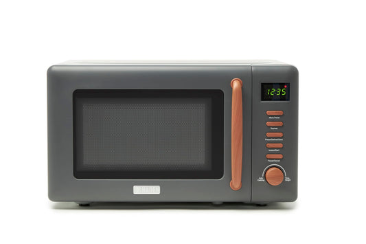 Dorchester Grey Microwave Oven 800w, 5 Power Levels, Express, Auto Cook, Defrost Functions - Compact Microwave with 27cm Turntable - Child Safety