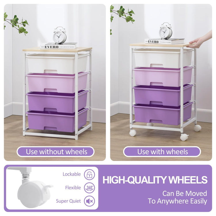 SYKIARIOL Storage Trolley with 4 Drawers, Rolling Storage Cart on Wheels, Multipurpose Mobile Organizer Unit Utility Cart for Living