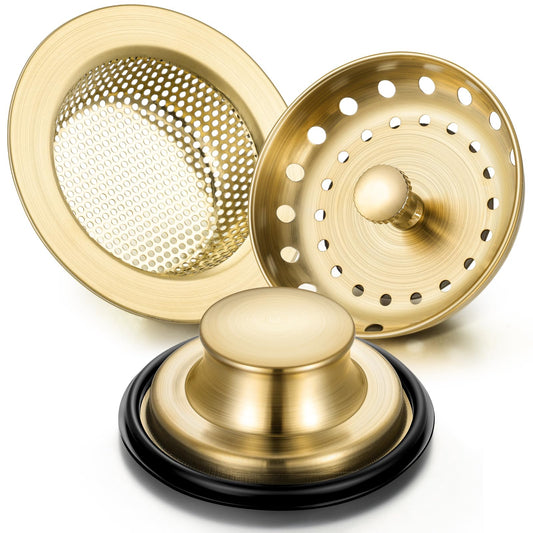 Mudder 3 Pcs Kitchen Sink Drain Strainer and Stopper Stainless Steel Garbage Disposal Plug with Handle Universal Anti-Clogging Kitchen Sink Filter
