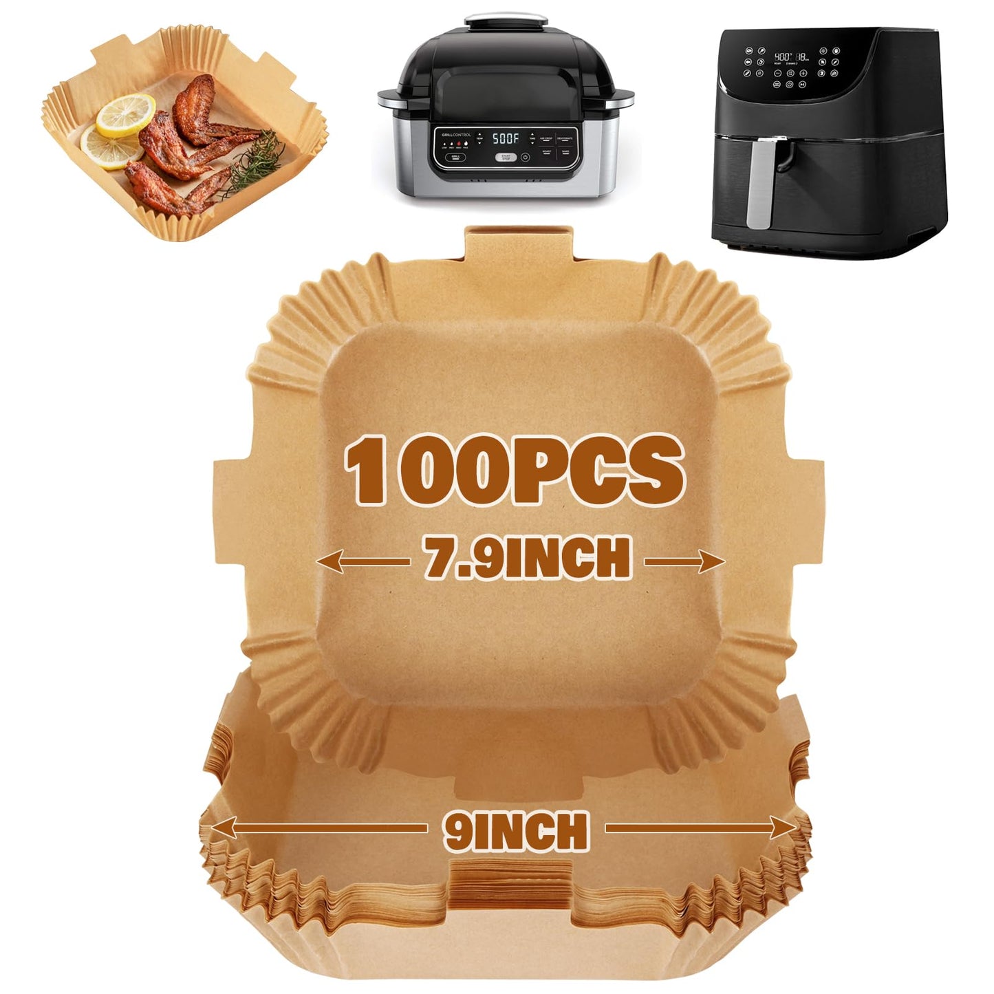 YQL Air Fryer Liners Square for COSORI 5.5L-6.4L, 100pcs Disposable Airfryer Accessories 7.9Inch for Basket 5L-7.5L, Non Stick Parchment Paper for