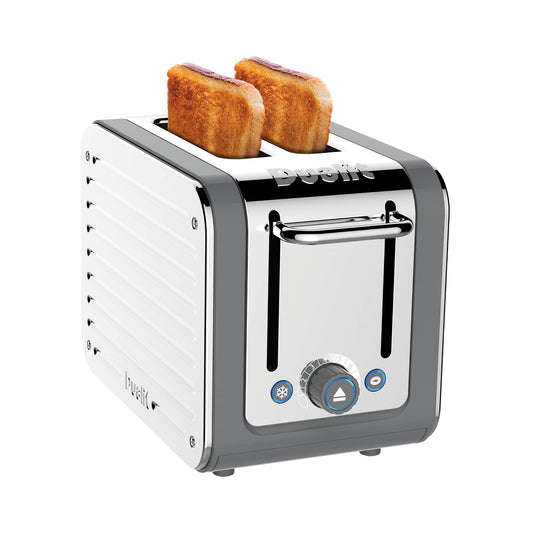 Dualit Architect 2 Slice Toaster Stainless Steel with Grey Trim Extra-Wide Slots, Peek and Pop Function, Patented Ideal Toast Technology Matching