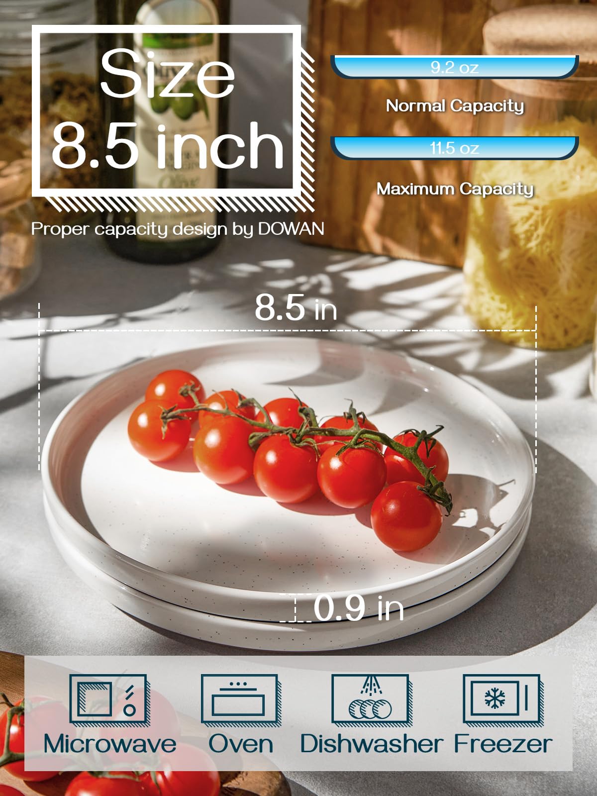 DOWAN Dinner Plates, 8.5" Premium Porcelain Side Plate Set of 6, Salad Plates, Dessert Plate, Flat Dinner Set for Appetizer, Lunch, Salad, Steak,
