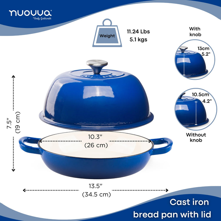 Enamelled Cast Iron Dutch Oven Pot Dutch Oven For Sourdough Bread Baking Cast Iron Bread Pot Dark Blue, 6 Quarts, 22cm by Nuovva