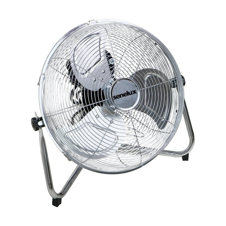 Senelux Floor Fan - Chrome Gym Fan - Electric Portable Cooling Fan for Home/Gym/Office Use - 3 Speed Settings with Tilting Feature - High Velocity