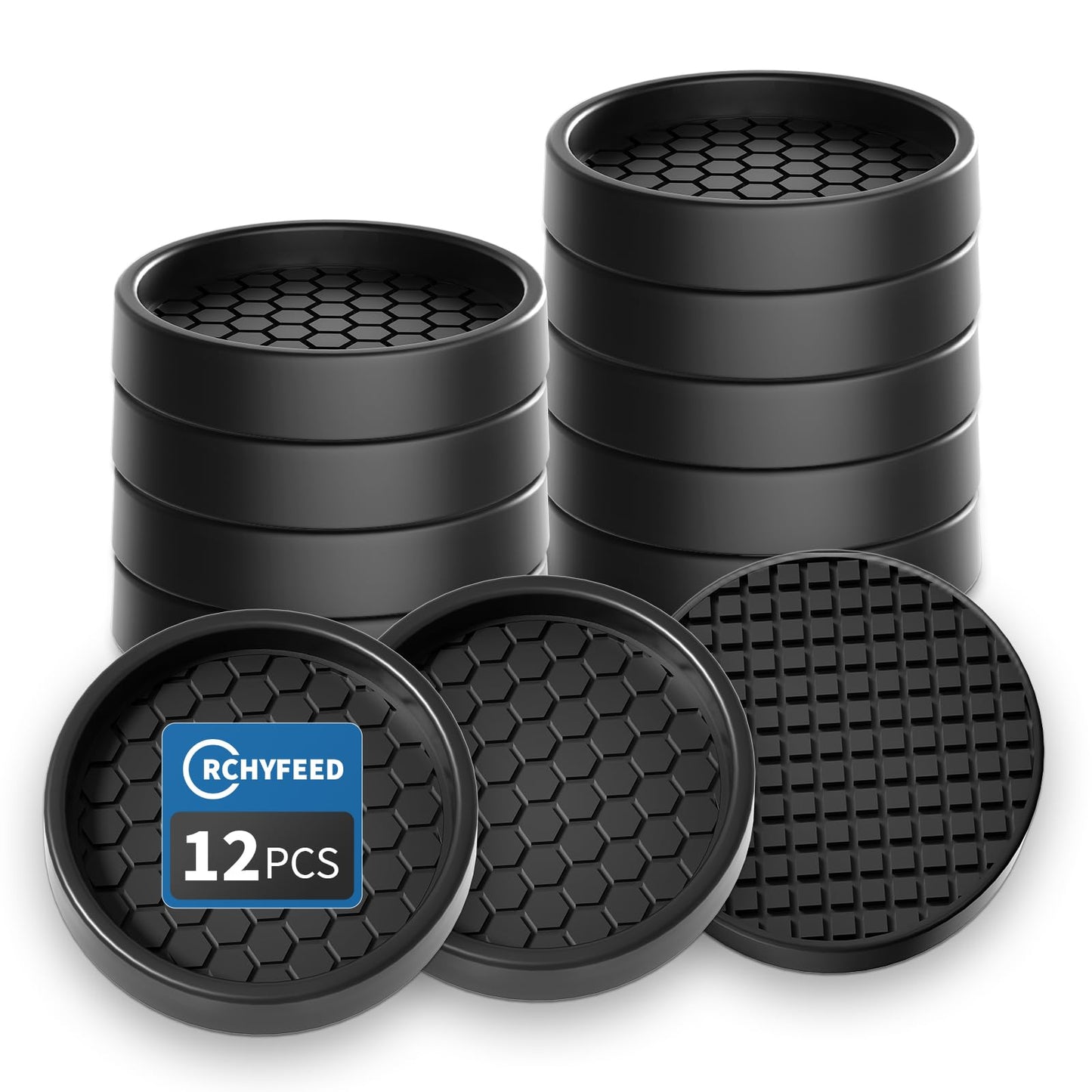RCHYFEED Furniture Caster Cups, 12Pcs Round Furniture Coasters, 2" Furniture Castor Cups Non-Slip, Sofa Feet Pads,Thick Rubber Furniture