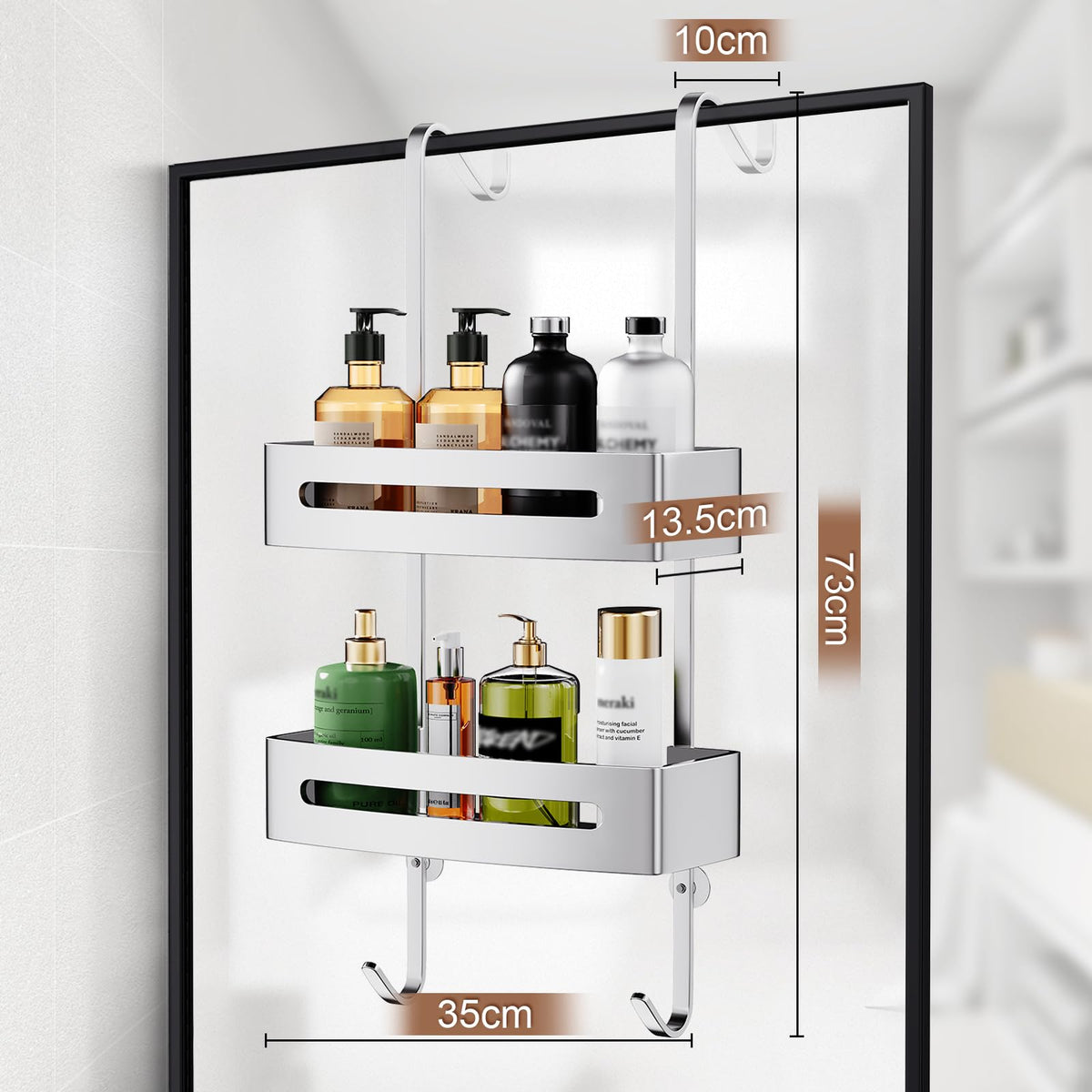 Ajex Shower Caddy Hanging,Over Door Shelf Storage with 2 Tier Rack Hanging, No Drilling Stainless Material Shower Shelf Bathroom Organizer,Storage