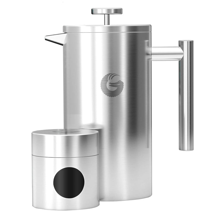 Coffee Gator Cafetiere - 1L French Press Coffee Maker with Jar - Large Capacity Double-Wall Insulated Stainless Steel Brewer - Hotter for
