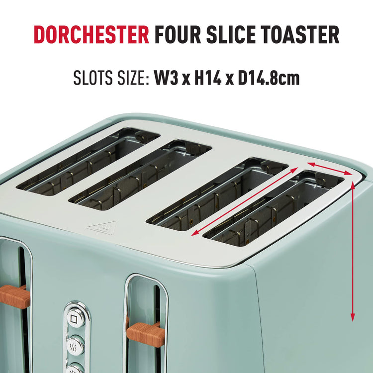 Haden Dorchester Toaster 4 Slice Stainless Steel Body - Modern LCD Display - 6 Browning Levels - Cancel/Defrost/Reheat - 1900-2300W Digital 4 Slice