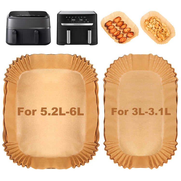 BYKITCHEN Air Fryer Liners for Tefal 5.2L & 3.1L Dual Air Fryer, Disposable Paper Liners, Airfryer Accessories for Tower/Lakeland/Salter and Other
