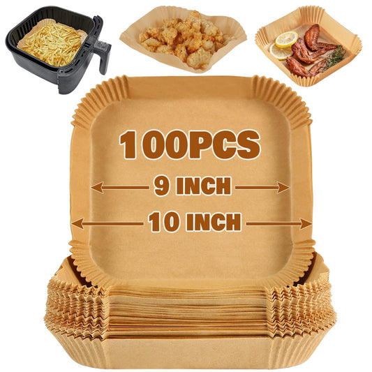 YQL 100pcs Large Air Fryer Liners Square, 9Inch Non Stick Disposable Parchment Paper for Airfryer 7L-10L, Air Fryer Accessories for Tefal Easy Fry