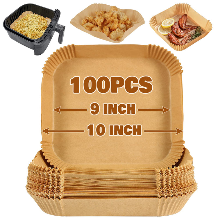 YQL 100pcs Large Air Fryer Liners Square, 9Inch Non Stick Disposable Parchment Paper for Airfryer 7L-10L, Air Fryer Accessories for Tefal Easy Fry