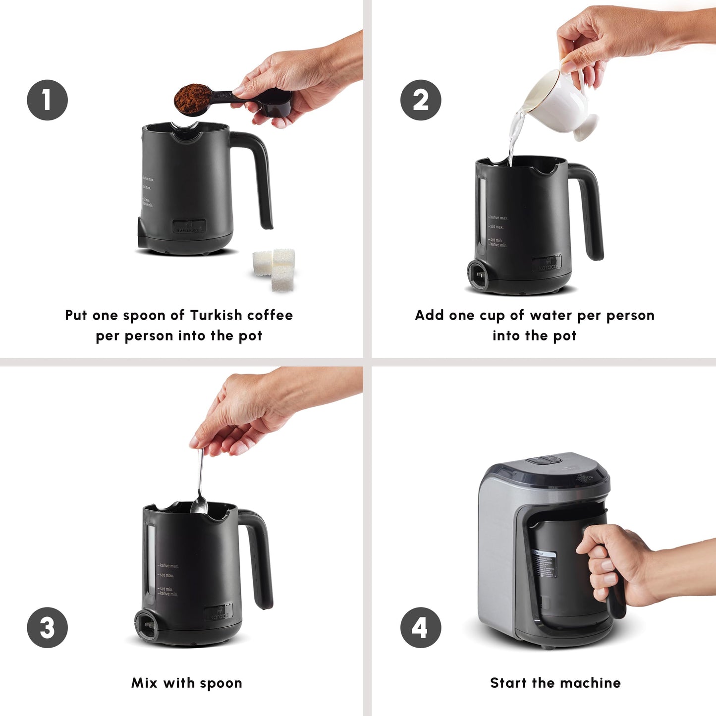 KARACA Hatr Hps Turkish Coffee Maker & Milk Option - 300 Ml Automatic Small Turkish Coffee Machine with Measuring Spoon & Cleaning Brush - 5 Cup