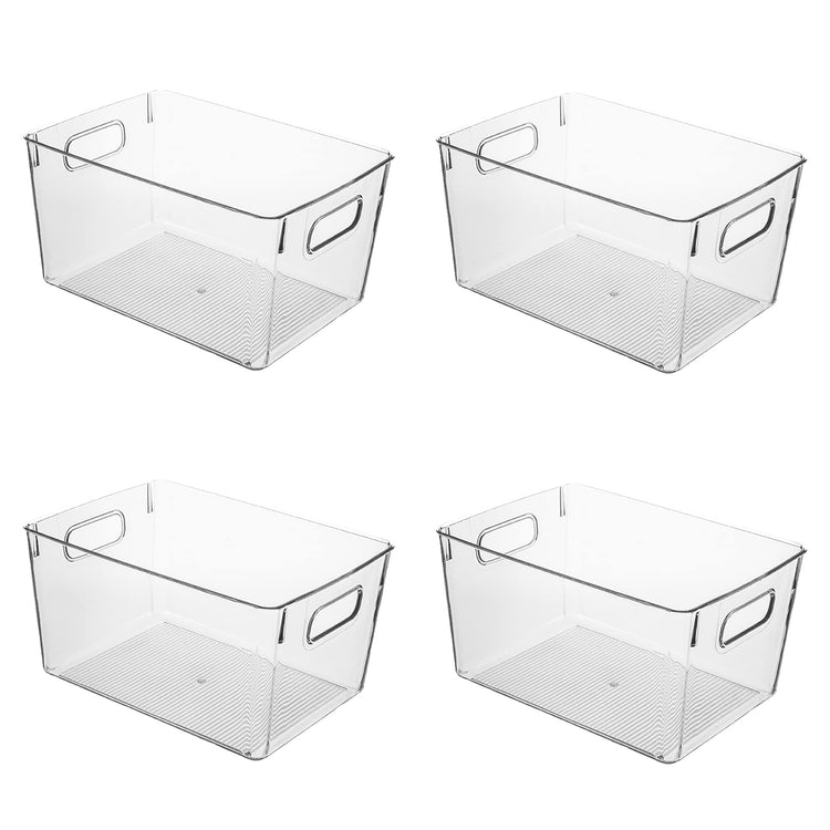 Amtido Clear Plastic Storage Bins for Fridge, Cupboard, Pantry, and Kitchen - Versatile Organisers for Food, Fruit, Vegetable, Cleaning Products, and