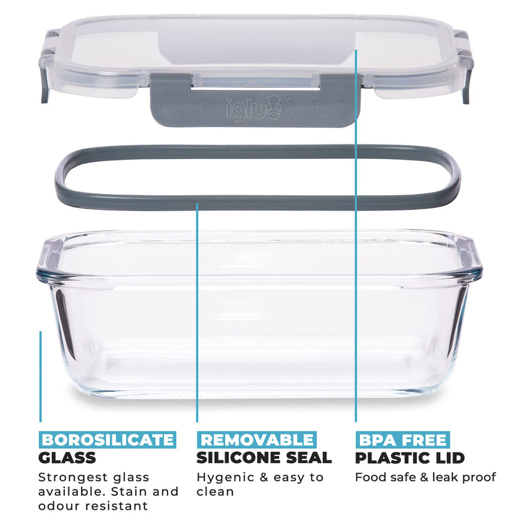Igluu Meal Prep Glass Containers with Lids (12 Pack: 4 Rectangle, 4 Square, 4 Round) - Reusable Meal Prep Containers, Microwave, Oven, Freezer &