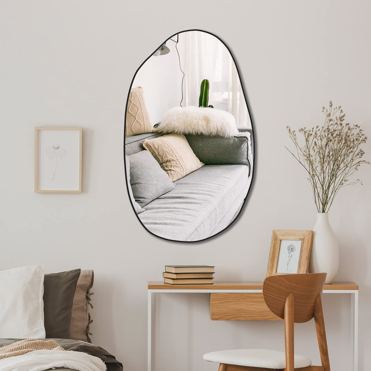 CASSILANDO Irregular Wall Mirror, Asymmetrical Mirror Wall Mounted, Unique Vanity Mirror,Shaped Dressing Mirror Decorative for Living Room, Bathroom,