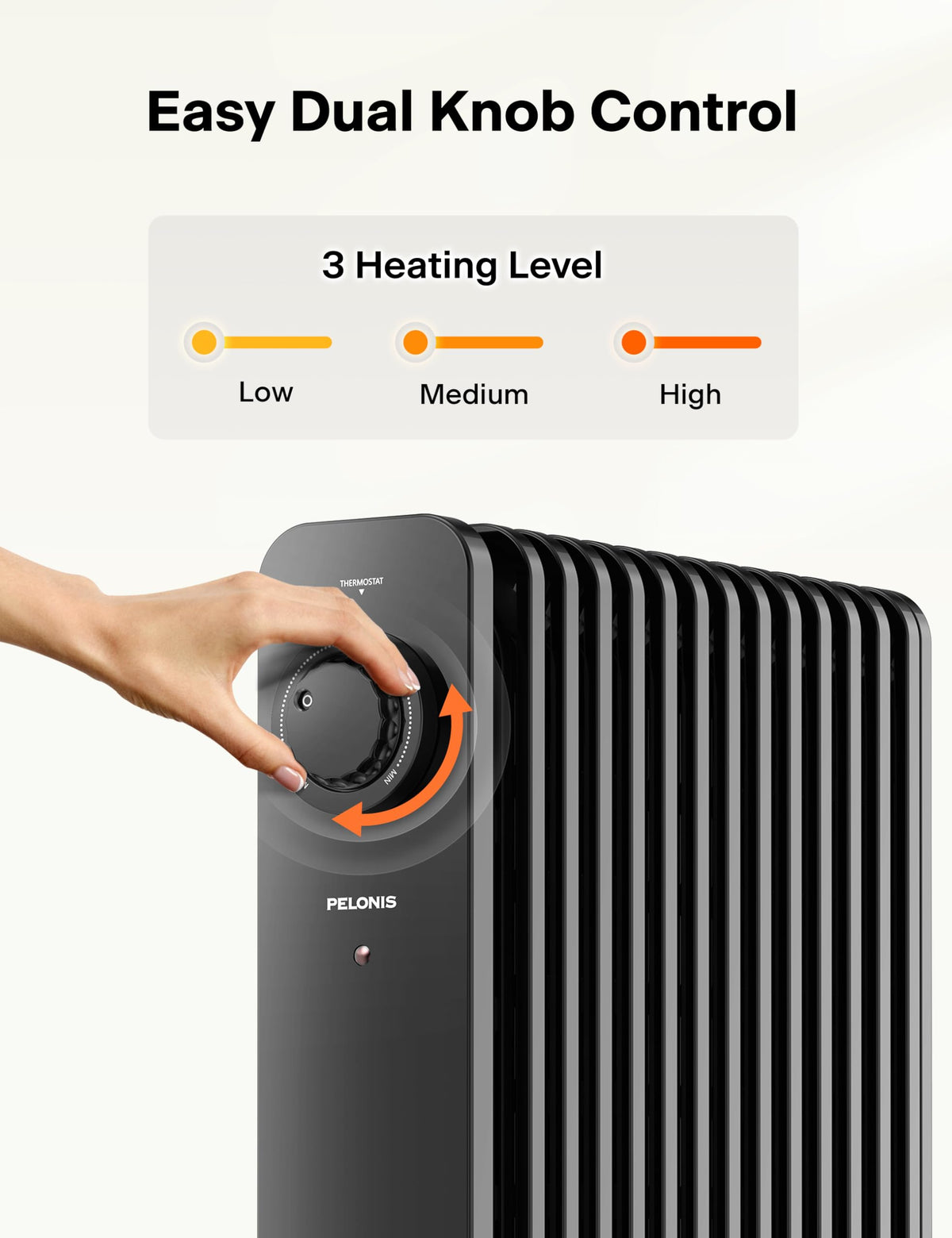 PELONIS PHOENIX 13M Oil Filled Radiator 2500W, Silent Space Heater - 13 Fins with Adjustable Thermostat, Black