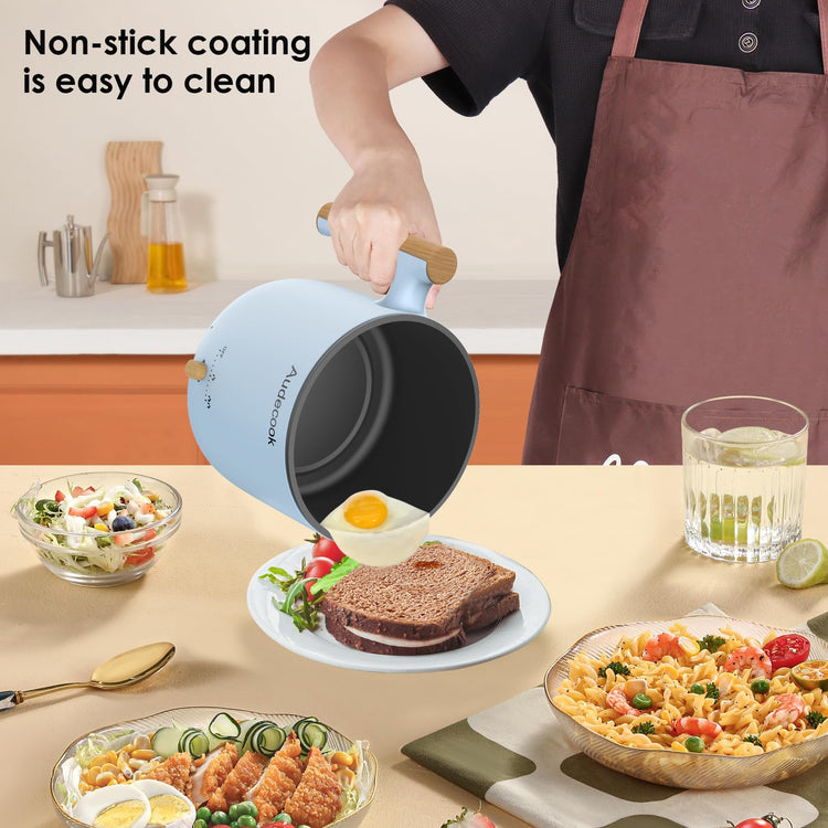 Audecook Hot Pot Electric with Steamer, 1.8L Portable Mini Travel Cooker, Multifunctional Non-Stick Electric Skillet for Stir Fry/Stew/Steam, Perfect