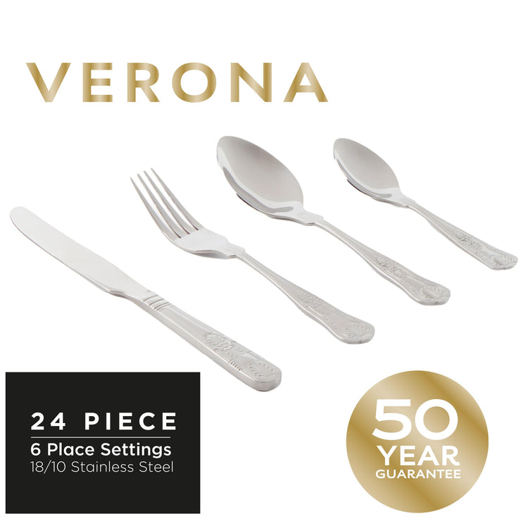 Russell Hobbs COMBO-8758 Verona Cutlery Set 72 Piece 18/10 Stainless Steel, Table Utensils for 18 Place Settings, Dishwasher Safe,