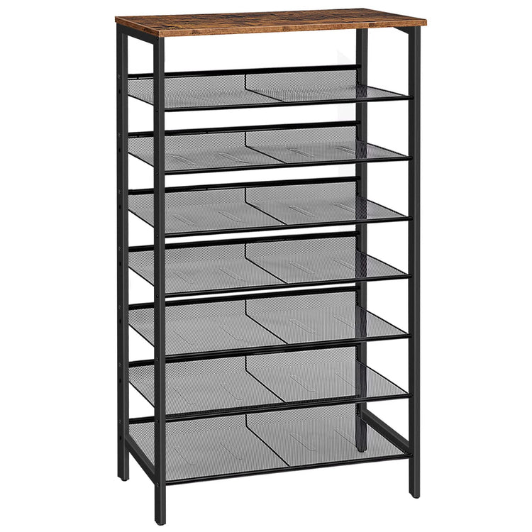 HOOBRO Shoe Rack, Large Capacity Shoe Storage, Tall Shoe Shelf for 21-28 Pairs of Shoes, Shoe Organizers, Adjustable Shelves, Rustic Brown EBF18XJ01