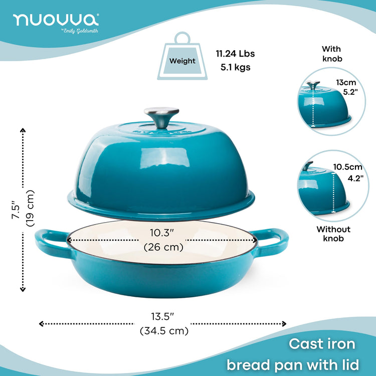 Enamelled Cast Iron Dutch Oven Pot Dutch Oven For Sourdough Bread Baking Cast Iron Bread Pot Blue, 6 Quarts, 22cm by Nuovva
