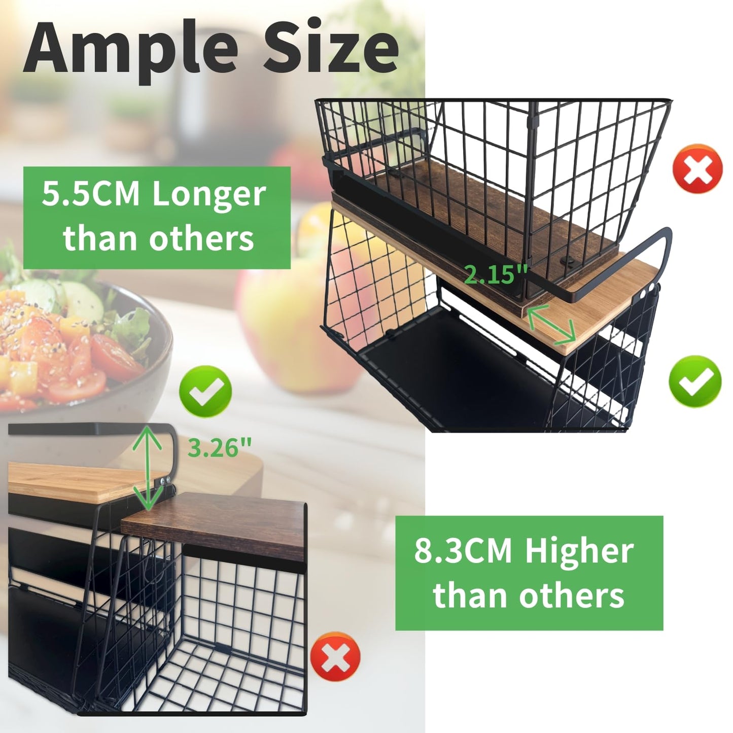 OMISHINE 2 Set Magnetic Shelf, Fruit Baskets for Kitchens, Spice Rack Fruit Bowls 2 in 1 Onions and Potatoes Storage, Vegetable Organiser, Magnetic