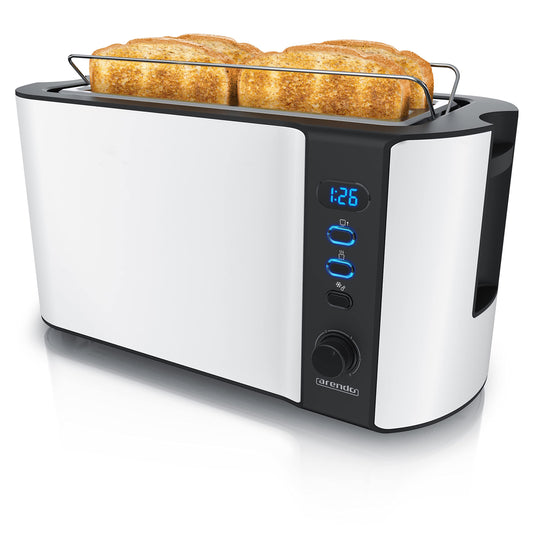 arendo - Frukost 4 slice long slot toaster - double wall housing with warming rack 6 browning settings auto bread centring reheat defrost