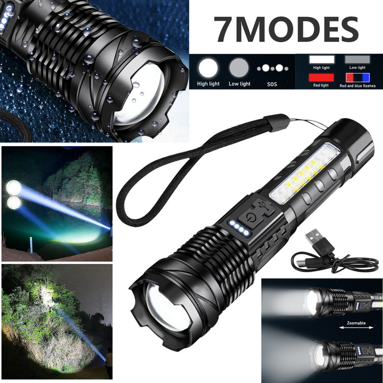 USB Rechargeable LED Flashlight Adjustable Focus Camping Hiking Outdoor Flashlight Work light