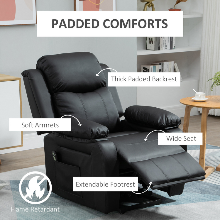 HOMCOM PU Leather Electric Recliner Mobility Lift&Rise Overstuffed Design Black