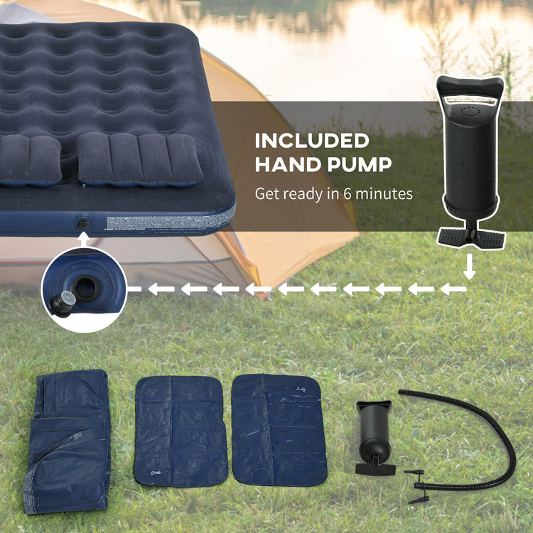 Outsunny Inflatable King Size Air Bed, with Built-In Hand Pump - Blue