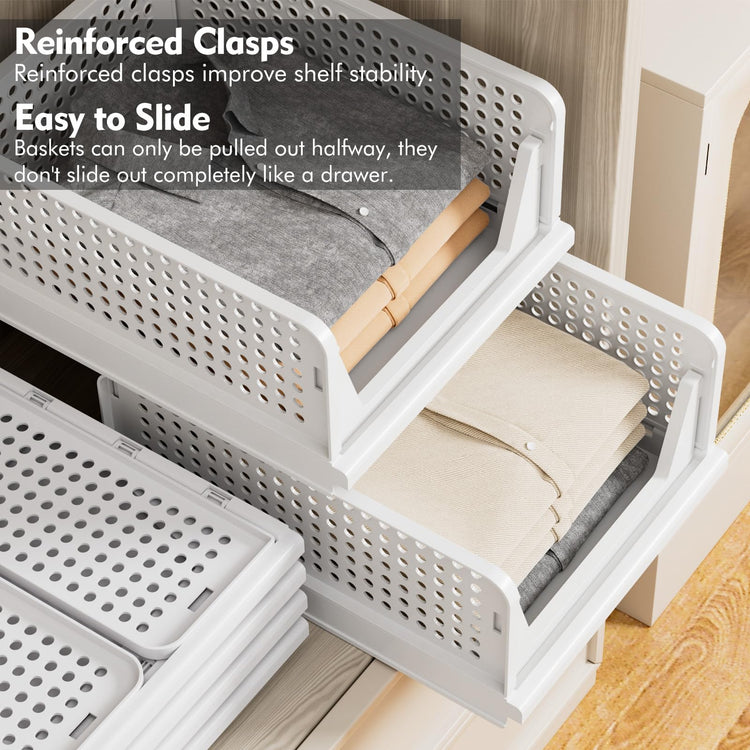 TidyIsles Wardrobe Storage Organiser - 5 Pack Folding Closet Organisers, Stackable Storage Boxes, Plastic Drawer Organiser Basket for Bedroom Kitchen