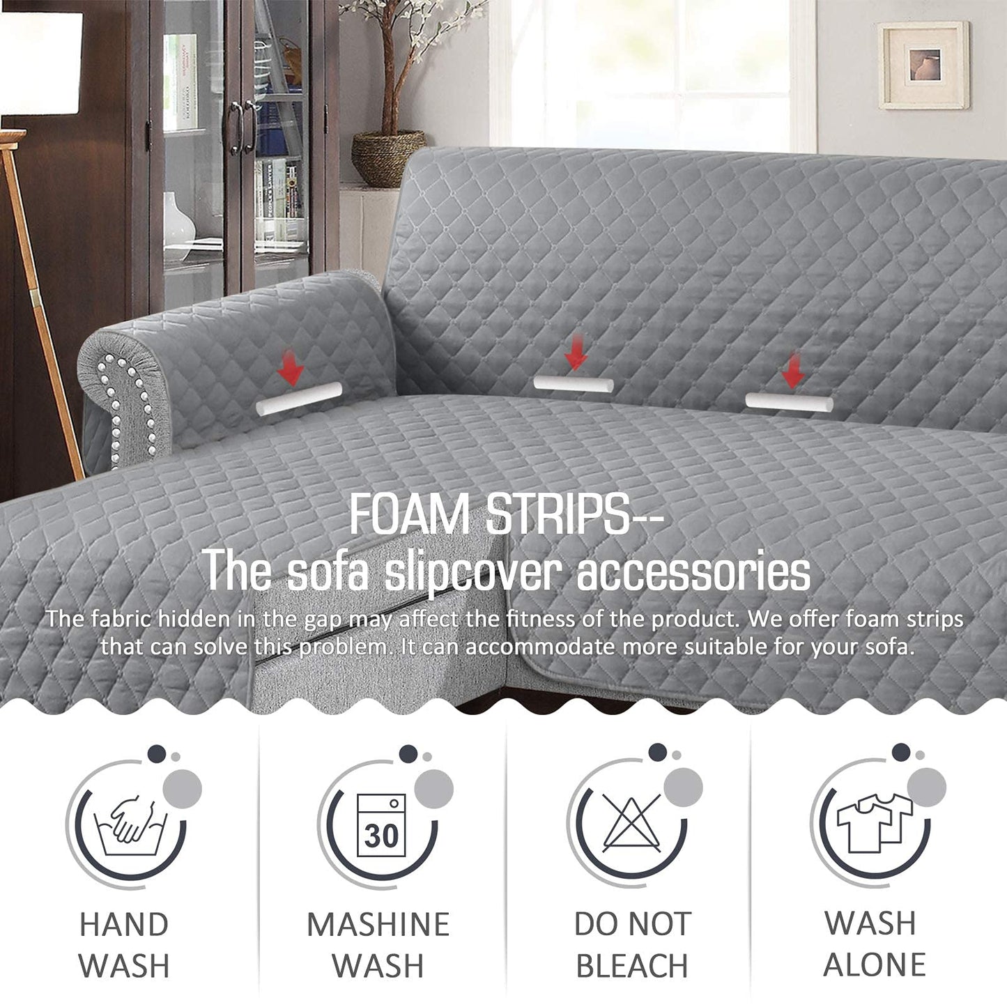 TAOCOCO Corner Sofa Bed Cover Reversible 2 Seater Chaise End Sofa Cover L Shape Sofa Protector for Pets Furniture Sofa Protector (Pale Grey)