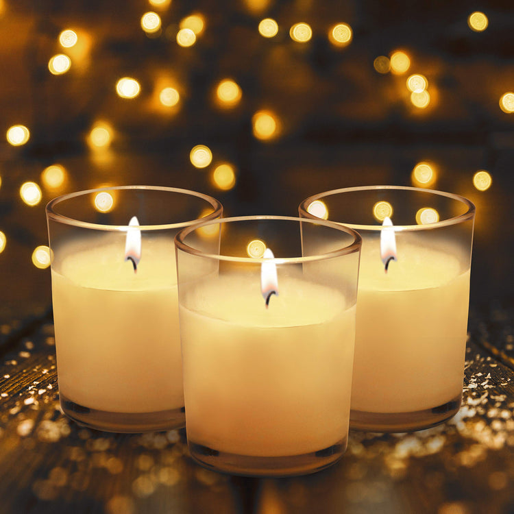 Belle Vous 48 Pack Unscented Clear Glass Filled Votive Candles - 12 Hour Burn Time - Clear Glass Holders with Hand Poured Warm White Wax Candles -
