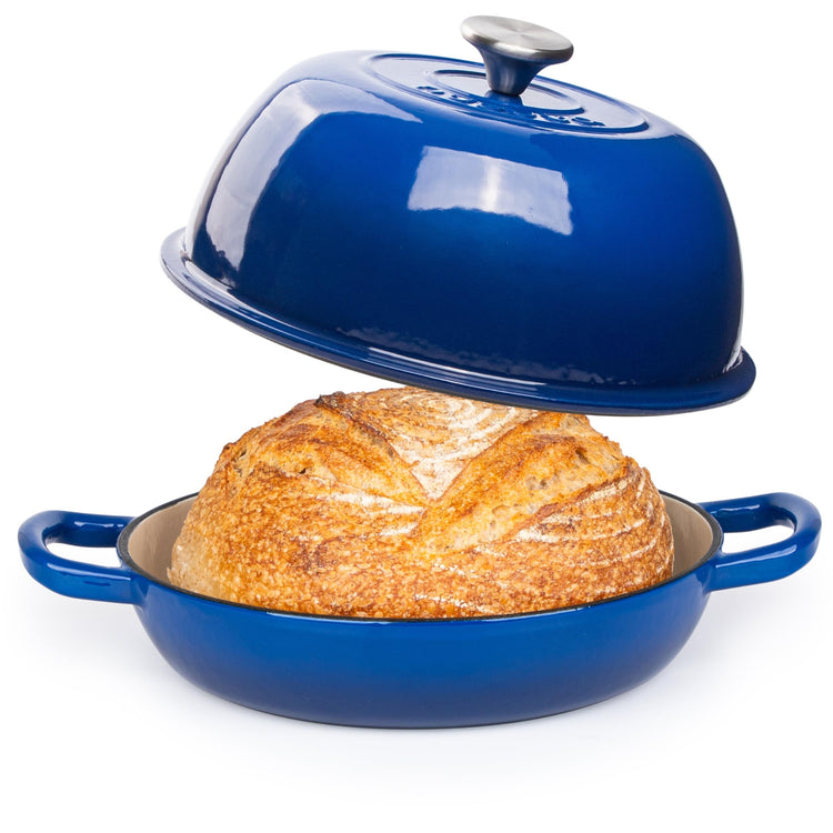 Enamelled Cast Iron Dutch Oven Pot Dutch Oven For Sourdough Bread Baking Cast Iron Bread Pot Dark Blue, 6 Quarts, 22cm by Nuovva