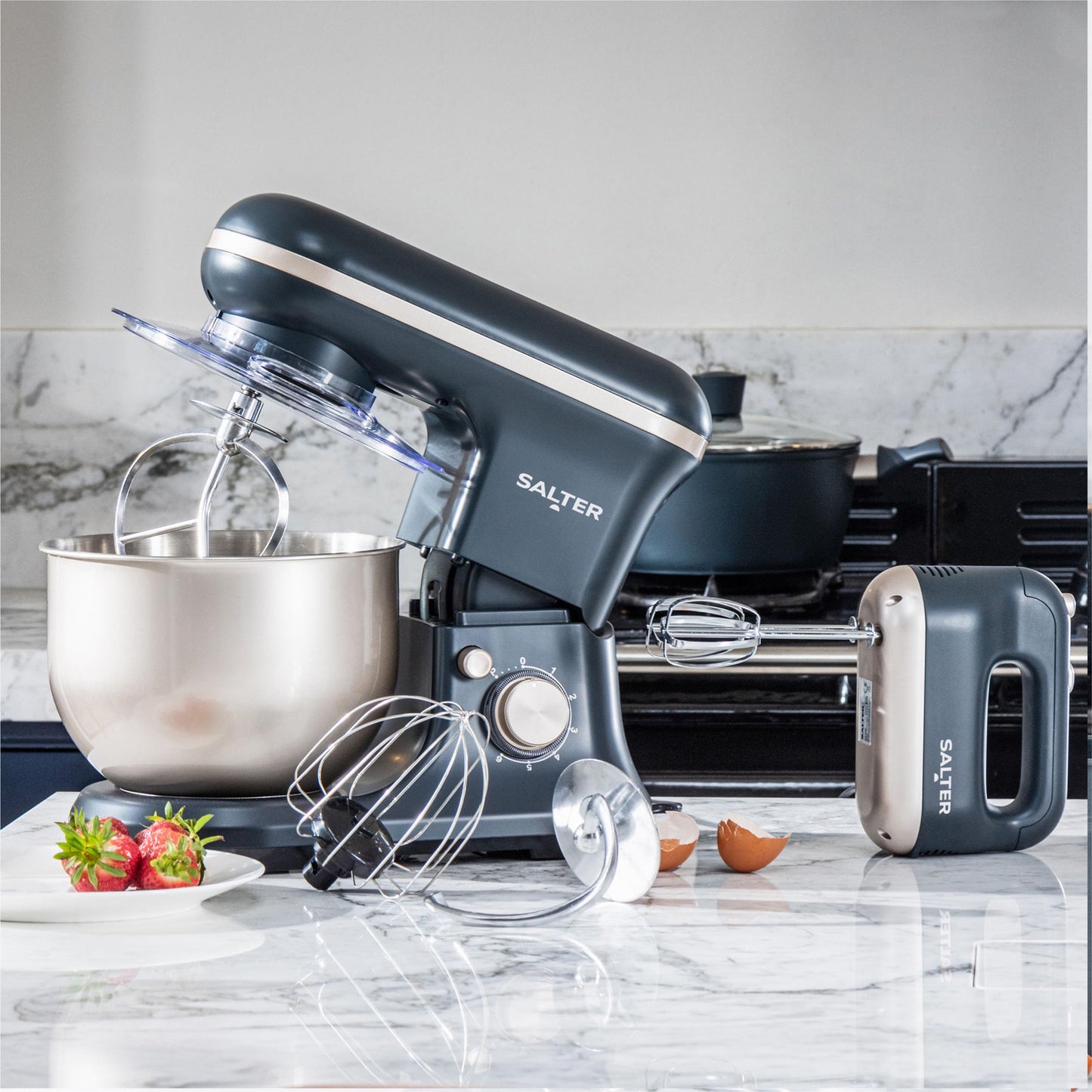 Salter Marino Baking Stand Mixer - 6 Speed Kitchen Mixer With Pulse, 5L Stainless Steel Mixing Bowl, Removable Splash Guard, Whisk, Dough and Beater