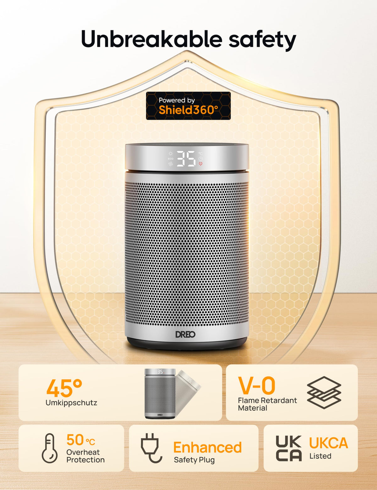 Dreo Electric Heater, 1500W Energy Efficient Space Silent Room Heater, Portable Ceramic Fan Heaters, Thermostat 3 Modes 12H Timer, Overheat & Tip Over