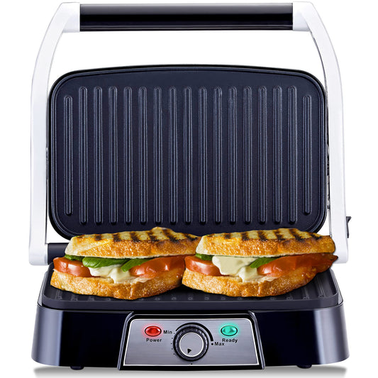 NETTA Panini Maker & Health Grill - Sandwich Toaster, Panini Press - 2 Slice Non-Stick Grill Plates Built-In Fat Tray - 1500W - Stainless Steel