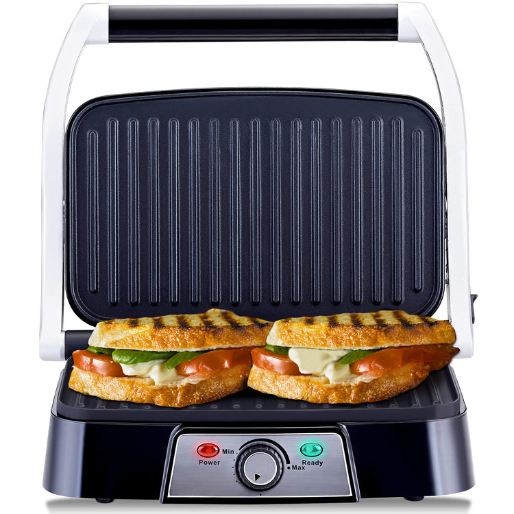 NETTA Panini Maker & Health Grill - Sandwich Toaster, Panini Press - 2 Slice Non-Stick Grill Plates Built-In Fat Tray - 1500W - Stainless Steel