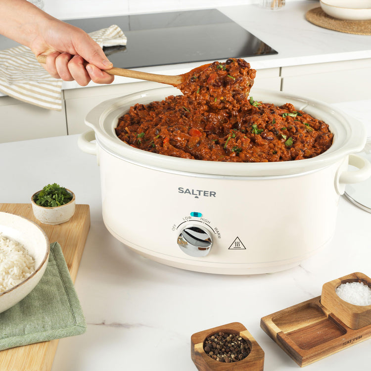 Salter Retro 6.5L Slow Cooker 3 Heat Settings & Keep Warm, Dishwasher Safe Ceramic Pot, Tempered Glass Lid, Cool Touch Handles, Family Cooking,