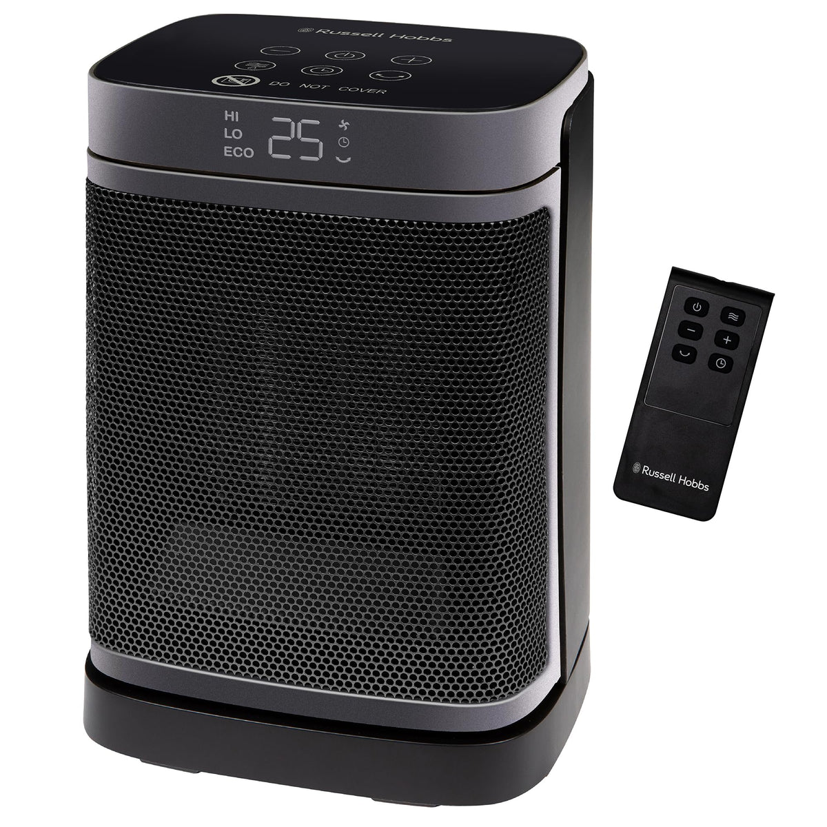 Russell Hobbs Space Heater in Black & Silver 1500W Silent Portable Oscillating Ceramic Electric Heater, Low Energy Digital Display, 4 Modes, 24hr Auto