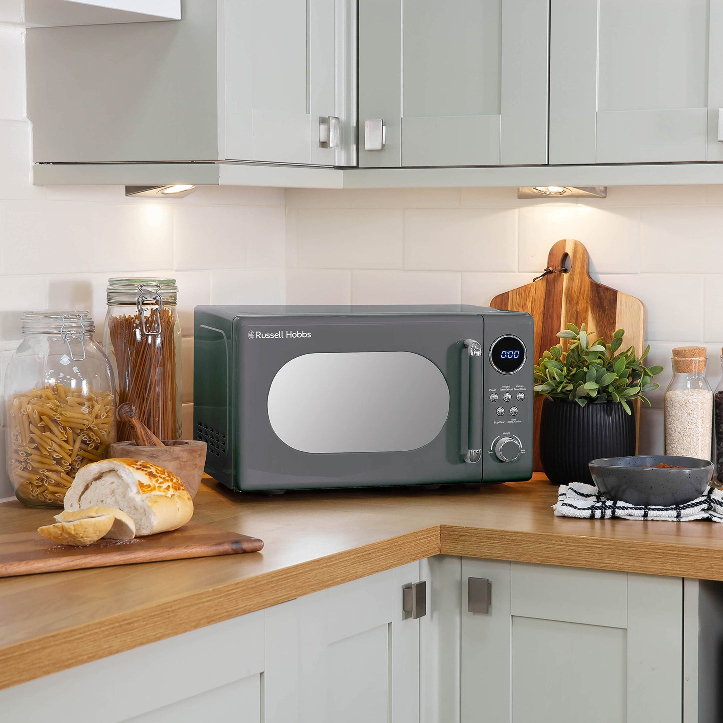 Russell Hobbs RHM2044G Retro 20 Litre Grey Digital Microwave, 800W, Mirror Finish, 8 Auto Cook Settings, 5 Power Levels