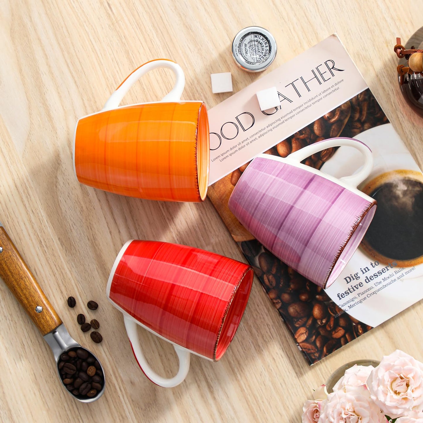 vancasso Bonita Large Mugs Set of 6, 500ml Stoneware Coffee Cup and Mug, Microwave & Dishwasher Safe Tea Cups, Mugs for Hot Drinks, Warm Color
