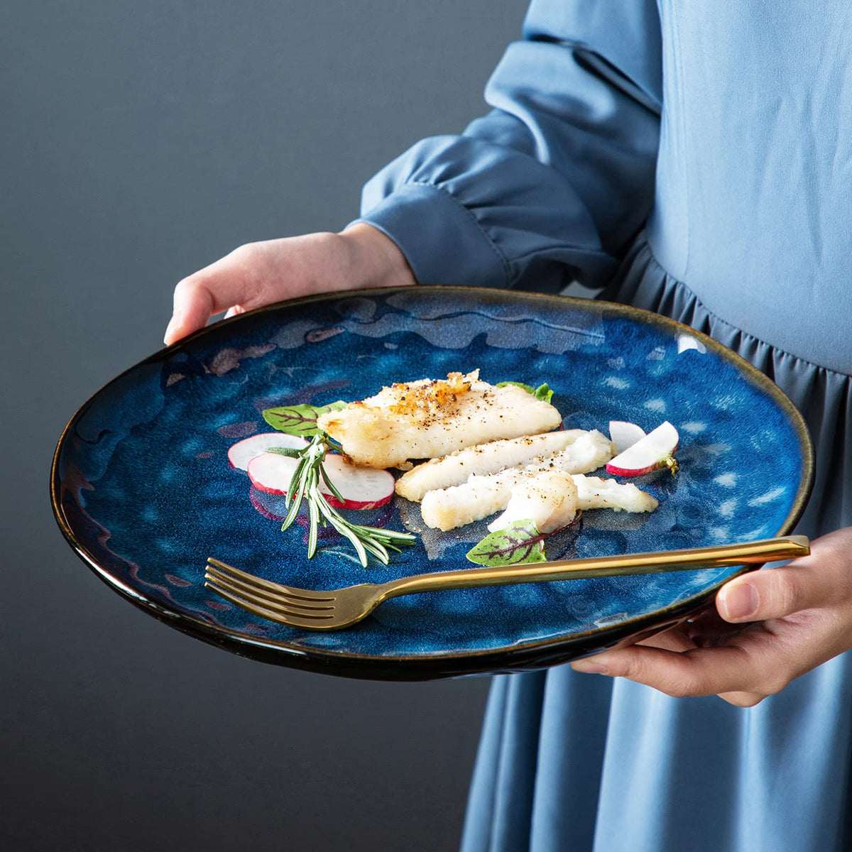 vancasso Dinner Plates Set, 10.5 Inch Scratch-Resistant Ceramic Plate, Microwave, Oven and Dishwasher Safe Dinner Plates Set of 4, Reactive Glaze and