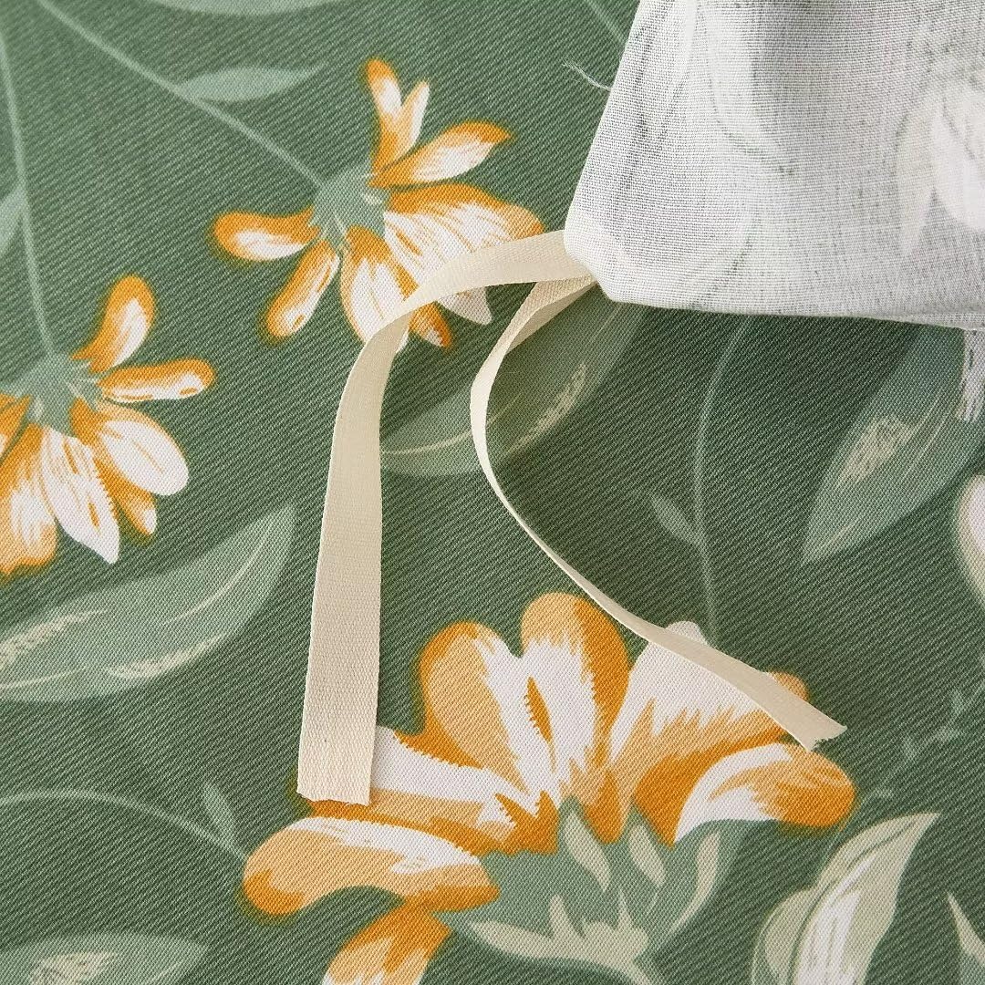 Ruccit Green Floral Duvet Cover Set Double 100% Cotton Duvet Cover Double Bed 3pcs Garden Yellow White Flowers Bedding Set with Zipper Closure Corner