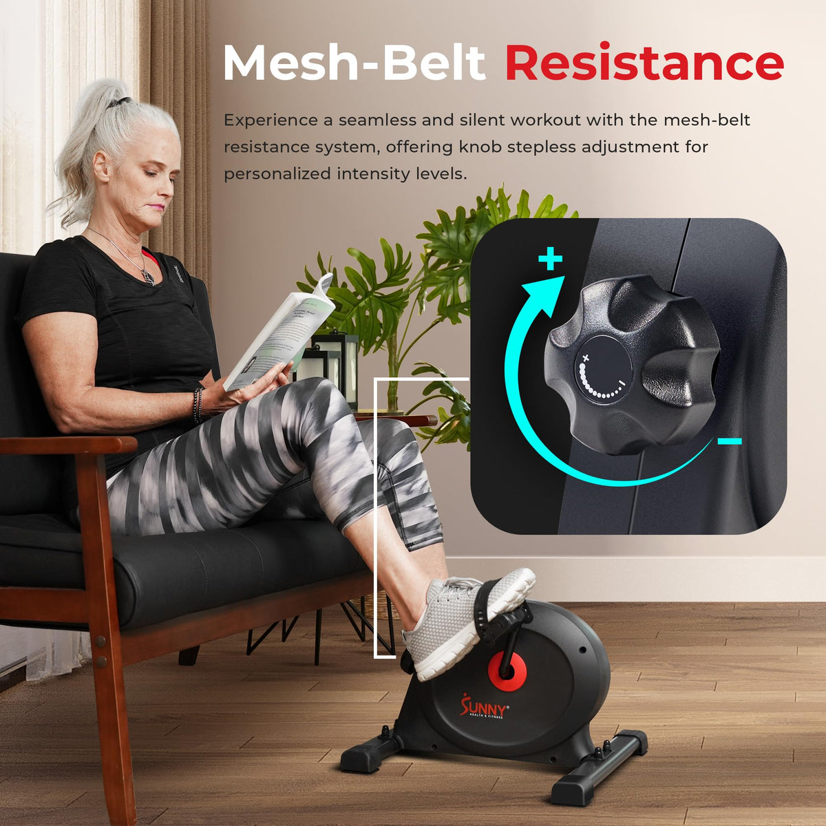 Sunny Health & Fitness Under Desk Dual Function Smart Mini Arm & Leg Pedal Exerciser Cycle Bikes with SunnyFit App Enhanced Bluetooth Connectivity -
